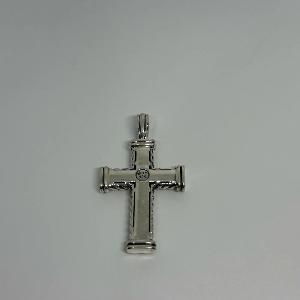 David Yurman Chevron cross pendent with paved black diamonds